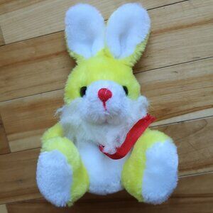 VINTAGE Yellow Bunny with Ribbon Stuffed Animal Plush